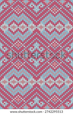 Cross stitch pattern concept. Cross stitch pattern showcasing traditional ethnic geometric pattern, Design for textile, background,carpet,wallpaper,clothing,wrapping,Batik,fabric,Vector illustration.