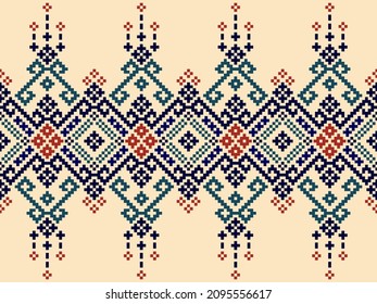 Cross stitch pattern. Design for Sari, Patola, Dupatta, Saree Border, Vyshyvanka, Clothing, fabric, background, wallpaper, wrapping, batik. Knitwear, Pixel. Criss Cross. Embroidery Pattern. Vector.