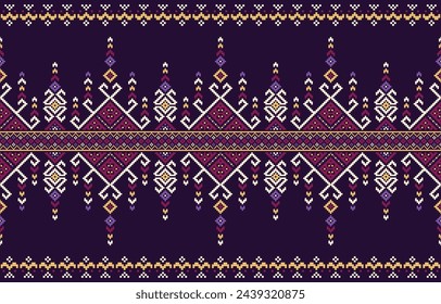 Cross stitch pattern. Ethnic patterns of geometric shapes. Design for fabric,pattern,pixel,embroidery ,motif,towel,horizontal,border,folk,retro,handcraft,abstract,batik,zigzag.