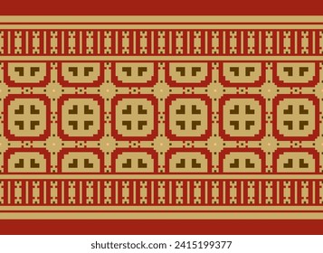 Cross Stitch pattern with Floral Designs. Traditional cross stitch needlework. Geometric Ethnic pattern, Embroidery, Textile ornamentation, fabric, Hand stitched pattern, Cultural stitching pixel art.