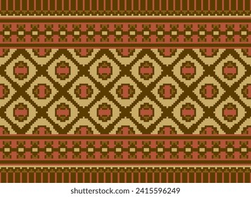 Cross Stitch pattern with Floral Designs. Traditional cross stitch needlework. Geometric Ethnic pattern, Embroidery, Textile ornamentation, fabric, Hand stitched pattern, Cultural stitching pixel art.