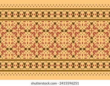 Cross Stitch pattern with Floral Designs. Traditional cross stitch needlework. Geometric Ethnic pattern, Embroidery, Textile ornamentation, fabric, Hand stitched pattern, Cultural stitching pixel art.