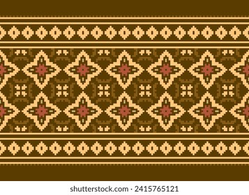 Cross Stitch pattern with Floral Designs. Traditional cross stitch needlework. Geometric Ethnic pattern, Embroidery, Textile ornamentation, fabric, Hand stitched pattern, Cultural stitching pixel art.