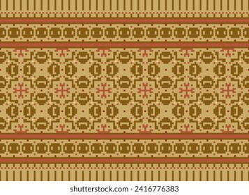 Cross Stitch pattern with Floral Designs. Traditional cross stitch needlework. Geometric Ethnic pattern, Embroidery, Textile ornamentation, fabric, Hand stitched pattern, Cultural stitching pixel art.