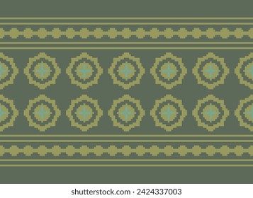 CROSS STITCH PATTERN WITH FLORAL DESIGNS. TRADITIONAL CROSS STITCH NEEDLEWORK. GEOMETRIC ETHNIC PATTERN, EMBROIDERY, TEXTILE ORNAMENTATION, FABRIC, HAND STITCHED PATTERN, CULTURAL STITCHING PIXEL ART.