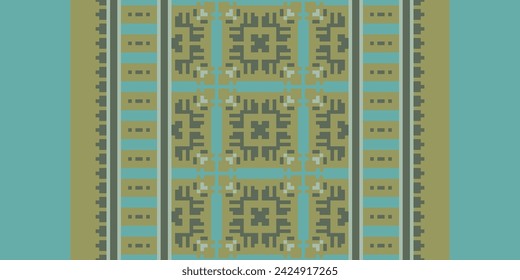 CROSS STITCH PATTERN WITH FLORAL DESIGNS. TRADITIONAL CROSS STITCH NEEDLEWORK. GEOMETRIC ETHNIC PATTERN, EMBROIDERY, TEXTILE ORNAMENTATION, FABRIC, HAND STITCHED PATTERN, CULTURAL STITCHING PIXEL ART.