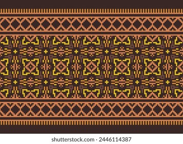 Cross Stitch pattern with Floral Designs. Traditional cross stitch needlework. Geometric Ethnic pattern, Embroidery, Textile ornamentation, fabric, Hand stitched pattern, Cultural stitching pixel art.