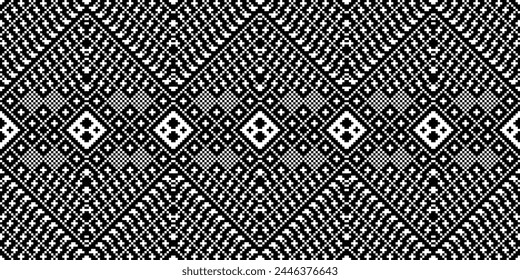 Cross Stitch pattern with Floral Designs. Traditional cross stitch needlework. Geometric Ethnic pattern, Embroidery, Textile ornamentation, fabric, Hand stitched pattern, Cultural stitching pixel art.