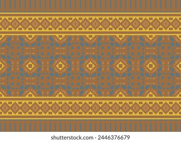 Patrón de punto de cruz con Diseños florales. Costura de punto de cruz tradicional. Patrón étnico geométrico, bordado, ornamentación textil, tela, patrón cosido a mano, arte de píxel de costura cultural.