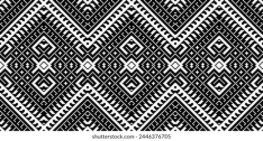 Cross Stitch pattern with Floral Designs. Traditional cross stitch needlework. Geometric Ethnic pattern, Embroidery, Textile ornamentation, fabric, Hand stitched pattern, Cultural stitching pixel art.