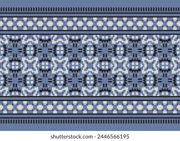 Patrón de punto de cruz con Diseños florales. Costura de punto de cruz tradicional. Patrón étnico geométrico, bordado, ornamentación textil, tela, patrón cosido a mano, arte de píxel de costura cultural.