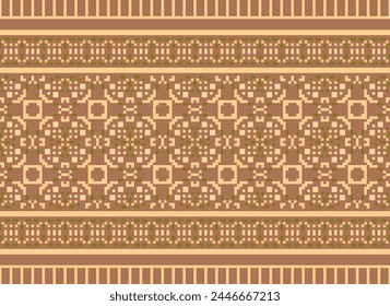Patrón de punto de cruz con Diseños florales. Costura de punto de cruz tradicional. Patrón étnico geométrico, bordado, ornamentación textil, tela, patrón cosido a mano, arte de píxel de costura cultural.