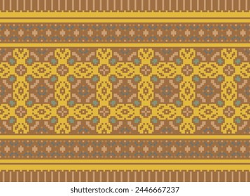 Patrón de punto de cruz con Diseños florales. Costura de punto de cruz tradicional. Patrón étnico geométrico, bordado, ornamentación textil, tela, patrón cosido a mano, arte de píxel de costura cultural.