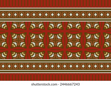 Cross Stitch pattern with Floral Designs. Traditional cross stitch needlework. Geometric Ethnic pattern, Embroidery, Textile ornamentation, fabric, Hand stitched pattern, Cultural stitching pixel art.