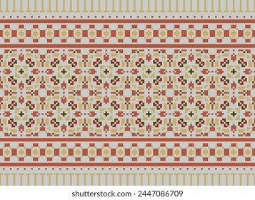 Patrón de punto de cruz con Diseños florales. Costura de punto de cruz tradicional. Patrón étnico geométrico, bordado, ornamentación textil, tela, patrón cosido a mano, arte de píxel de costura cultural.