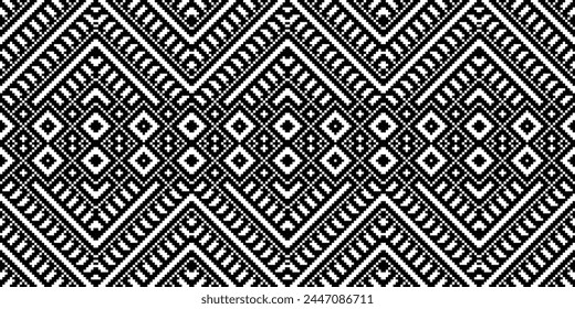 Cross Stitch pattern with Floral Designs. Traditional cross stitch needlework. Geometric Ethnic pattern, Embroidery, Textile ornamentation, fabric, Hand stitched pattern, Cultural stitching pixel art.