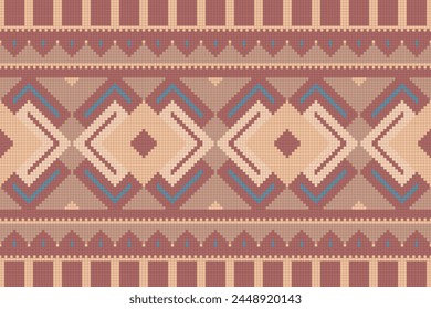 Cross Stitch pattern with Floral Designs. Traditional cross stitch needlework. Geometric Ethnic pattern, Embroidery, Textile ornamentation, fabric, Hand stitched pattern, Cultural stitching pixel art.