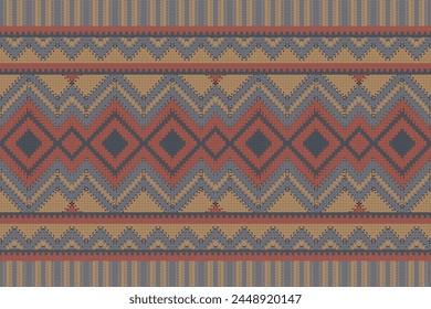 Cross Stitch pattern with Floral Designs. Traditional cross stitch needlework. Geometric Ethnic pattern, Embroidery, Textile ornamentation, fabric, Hand stitched pattern, Cultural stitching pixel art.