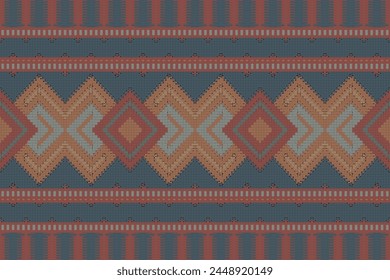 Cross Stitch pattern with Floral Designs. Traditional cross stitch needlework. Geometric Ethnic pattern, Embroidery, Textile ornamentation, fabric, Hand stitched pattern, Cultural stitching pixel art.