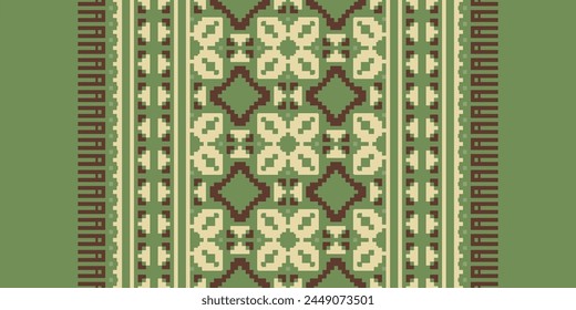 Cross Stitch pattern with Floral Designs. Traditional cross stitch needlework. Geometric Ethnic pattern, Embroidery, Textile ornamentation, fabric, Hand stitched pattern, Cultural stitching pixel art.