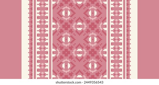 Cross Stitch pattern with Floral Designs. Traditional cross stitch needlework. Geometric Ethnic pattern, Embroidery, Textile ornamentation, fabric, Hand stitched pattern, Cultural stitching pixel art.