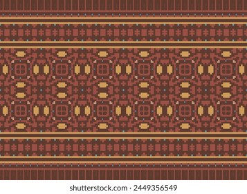 Patrón de punto de cruz con Diseños florales. Costura de punto de cruz tradicional. Patrón étnico geométrico, bordado, ornamentación textil, tela, patrón cosido a mano, arte de píxel de costura cultural.