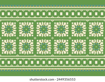 Cross Stitch pattern with Floral Designs. Traditional cross stitch needlework. Geometric Ethnic pattern, Embroidery, Textile ornamentation, fabric, Hand stitched pattern, Cultural stitching pixel art.