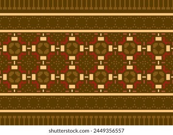 Patrón de punto de cruz con Diseños florales. Costura de punto de cruz tradicional. Patrón étnico geométrico, bordado, ornamentación textil, tela, patrón cosido a mano, arte de píxel de costura cultural.