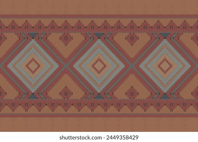 Cross Stitch pattern with Floral Designs. Traditional cross stitch needlework. Geometric Ethnic pattern, Embroidery, Textile ornamentation, fabric, Hand stitched pattern, Cultural stitching pixel art.