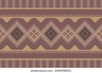 Patrón de punto de cruz con Diseños florales. Costura de punto de cruz tradicional. Patrón étnico geométrico, bordado, ornamentación textil, tela, patrón cosido a mano, arte de píxel de costura cultural.