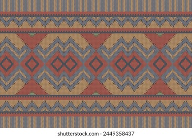 Cross Stitch pattern with Floral Designs. Traditional cross stitch needlework. Geometric Ethnic pattern, Embroidery, Textile ornamentation, fabric, Hand stitched pattern, Cultural stitching pixel art.