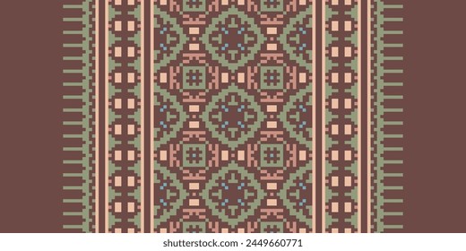 Cross Stitch pattern with Floral Designs. Traditional cross stitch needlework. Geometric Ethnic pattern, Embroidery, Textile ornamentation, fabric, Hand stitched pattern, Cultural stitching pixel art.