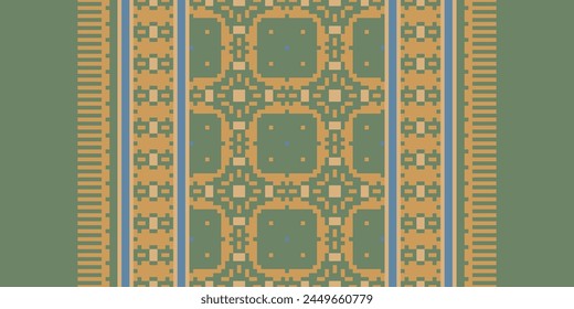 Cross Stitch pattern with Floral Designs. Traditional cross stitch needlework. Geometric Ethnic pattern, Embroidery, Textile ornamentation, fabric, Hand stitched pattern, Cultural stitching pixel art.