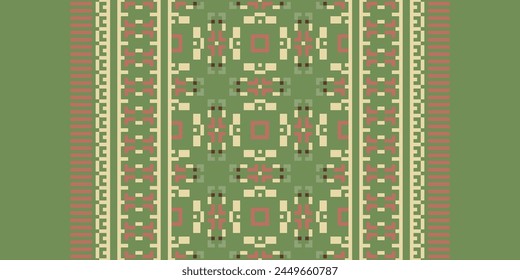 Cross Stitch pattern with Floral Designs. Traditional cross stitch needlework. Geometric Ethnic pattern, Embroidery, Textile ornamentation, fabric, Hand stitched pattern, Cultural stitching pixel art.