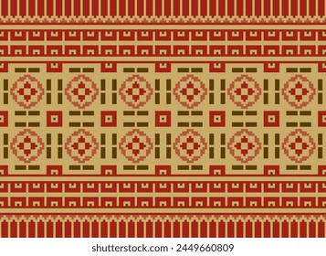 Patrón de punto de cruz con Diseños florales. Costura de punto de cruz tradicional. Patrón étnico geométrico, bordado, ornamentación textil, tela, patrón cosido a mano, arte de píxel de costura cultural.