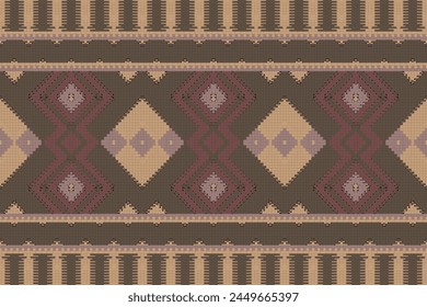 Cross Stitch pattern with Floral Designs. Traditional cross stitch needlework. Geometric Ethnic pattern, Embroidery, Textile ornamentation, fabric, Hand stitched pattern, Cultural stitching pixel art.
