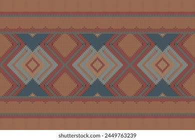 Cross Stitch pattern with Floral Designs. Traditional cross stitch needlework. Geometric Ethnic pattern, Embroidery, Textile ornamentation, fabric, Hand stitched pattern, Cultural stitching pixel art.