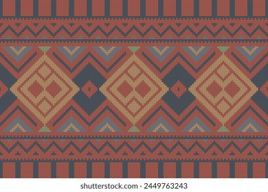 Cross Stitch pattern with Floral Designs. Traditional cross stitch needlework. Geometric Ethnic pattern, Embroidery, Textile ornamentation, fabric, Hand stitched pattern, Cultural stitching pixel art.