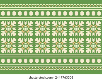 Cross Stitch pattern with Floral Designs. Traditional cross stitch needlework. Geometric Ethnic pattern, Embroidery, Textile ornamentation, fabric, Hand stitched pattern, Cultural stitching pixel art.