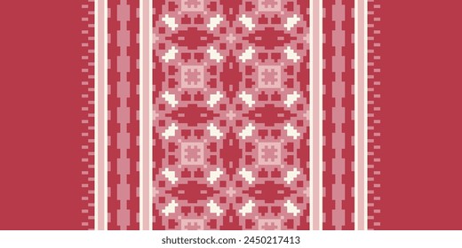 Patrón de punto de cruz con Diseños florales. Costura de punto de cruz tradicional. Patrón étnico geométrico, bordado, ornamentación textil, tela, patrón cosido a mano, arte de píxel de costura cultural.