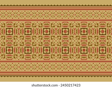Cross Stitch pattern with Floral Designs. Traditional cross stitch needlework. Geometric Ethnic pattern, Embroidery, Textile ornamentation, fabric, Hand stitched pattern, Cultural stitching pixel art.