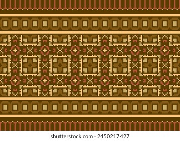 Cross Stitch pattern with Floral Designs. Traditional cross stitch needlework. Geometric Ethnic pattern, Embroidery, Textile ornamentation, fabric, Hand stitched pattern, Cultural stitching pixel art.