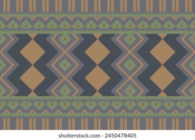 Cross Stitch pattern with Floral Designs. Traditional cross stitch needlework. Geometric Ethnic pattern, Embroidery, Textile ornamentation, fabric, Hand stitched pattern, Cultural stitching pixel art.