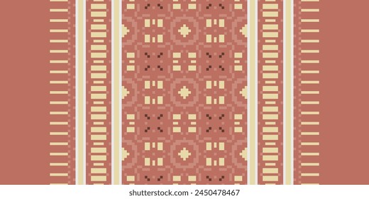 Cross Stitch pattern with Floral Designs. Traditional cross stitch needlework. Geometric Ethnic pattern, Embroidery, Textile ornamentation, fabric, Hand stitched pattern, Cultural stitching pixel art.