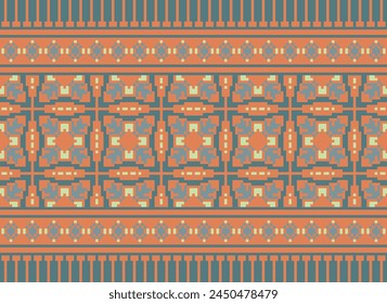 Cross Stitch pattern with Floral Designs. Traditional cross stitch needlework. Geometric Ethnic pattern, Embroidery, Textile ornamentation, fabric, Hand stitched pattern, Cultural stitching pixel art.
