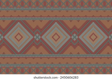 Patrón de punto de cruz con Diseños florales. Costura de punto de cruz tradicional. Patrón étnico geométrico, bordado, ornamentación textil, tela, patrón cosido a mano, arte de píxel de costura cultural.
