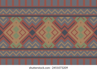 Cross Stitch pattern with Floral Designs. Traditional cross stitch needlework. Geometric Ethnic pattern, Embroidery, Textile ornamentation, fabric, Hand stitched pattern, Cultural stitching pixel art.