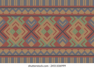 Cross Stitch pattern with Floral Designs. Traditional cross stitch needlework. Geometric Ethnic pattern, Embroidery, Textile ornamentation, fabric, Hand stitched pattern, Cultural stitching pixel art.