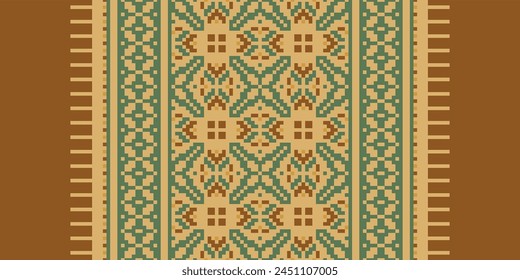 Cross Stitch pattern with Floral Designs. Traditional cross stitch needlework. Geometric Ethnic pattern, Embroidery, Textile ornamentation, fabric, Hand stitched pattern, Cultural stitching pixel art.