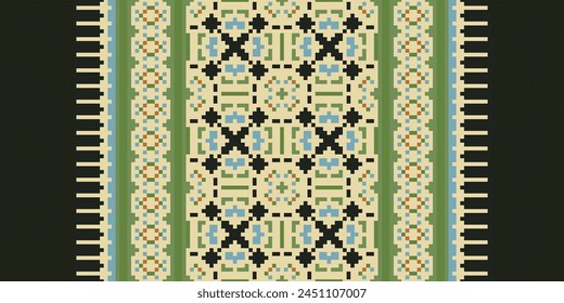 Cross Stitch pattern with Floral Designs. Traditional cross stitch needlework. Geometric Ethnic pattern, Embroidery, Textile ornamentation, fabric, Hand stitched pattern, Cultural stitching pixel art.